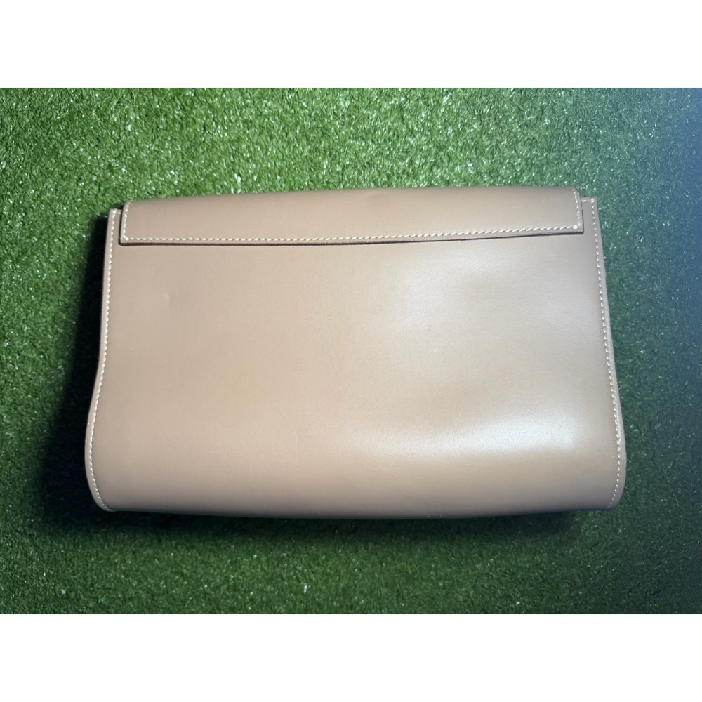 Alberta Di Canio Italian Leather Clutch Beige Taupe Gold Hardware Made In Italy - Picture 4 of 9